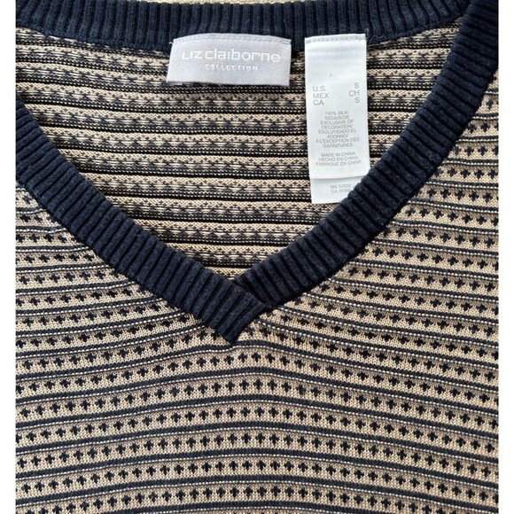 Liz Claiborne 100% Silk Sweater Navy/Gold Long Sleeve V-neck Women's Size Small - Picture 4 of 7